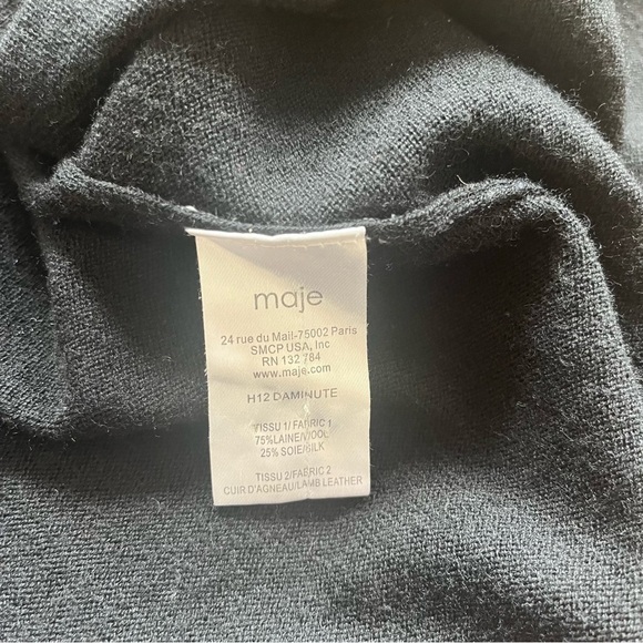 Maje Daminute Black Leather Patch Silk Blend Open Front Sweater Cardigan in M - Picture 12 of 13